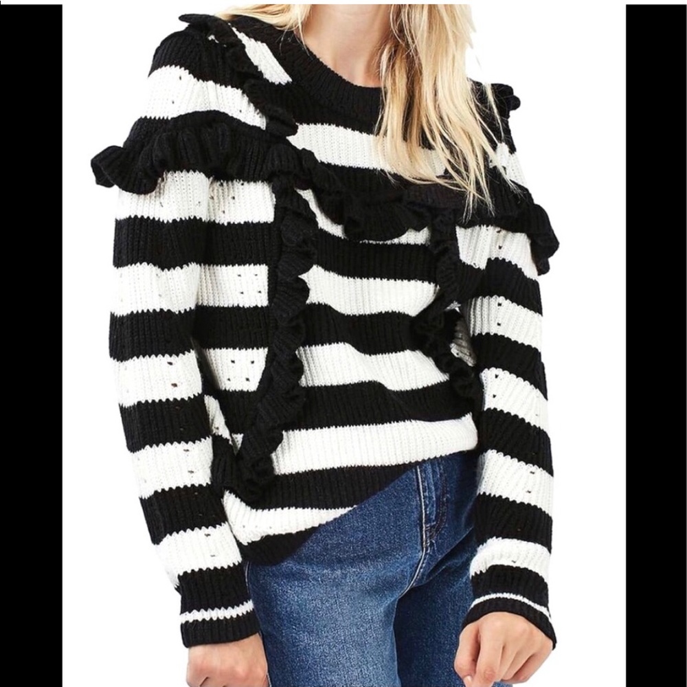 TOPSHOP black & white ruffle sweater